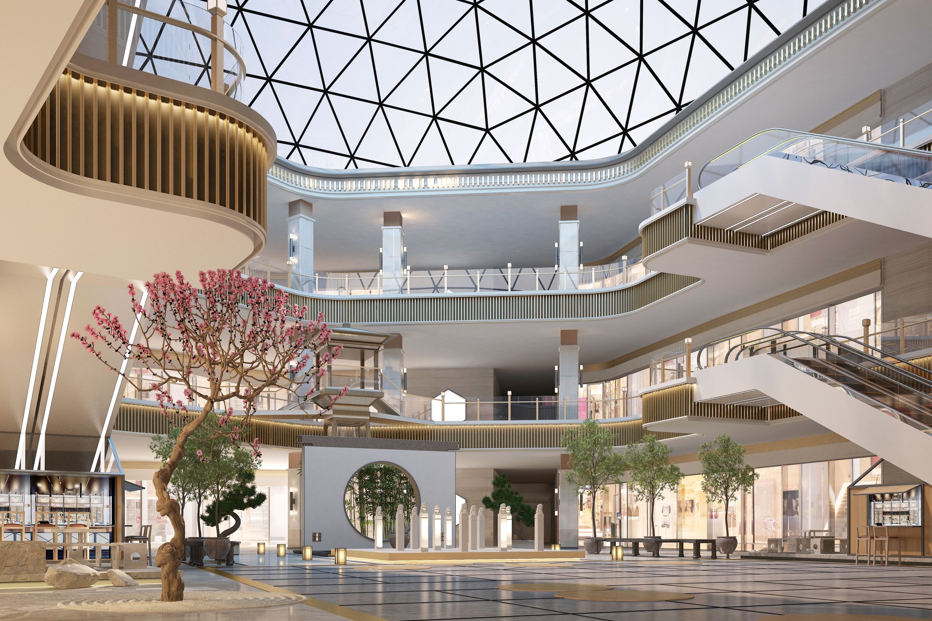 3d render. Shopping mall interior scene.